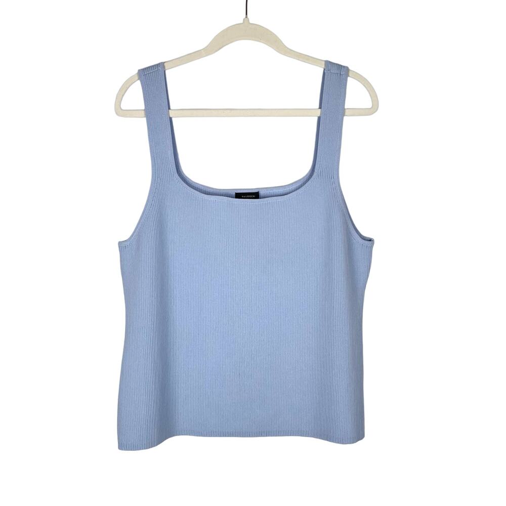 Halogen Womens Top Plus Size XXL Blue Rib Knit Tank Square Neck Elevated Basic